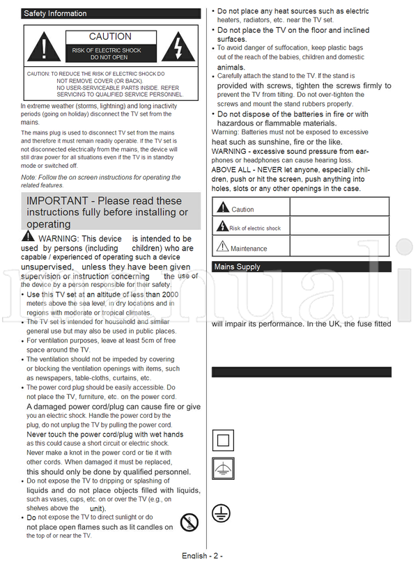 Toshiba 32D3653DB (16 pages) TV Operating Manual