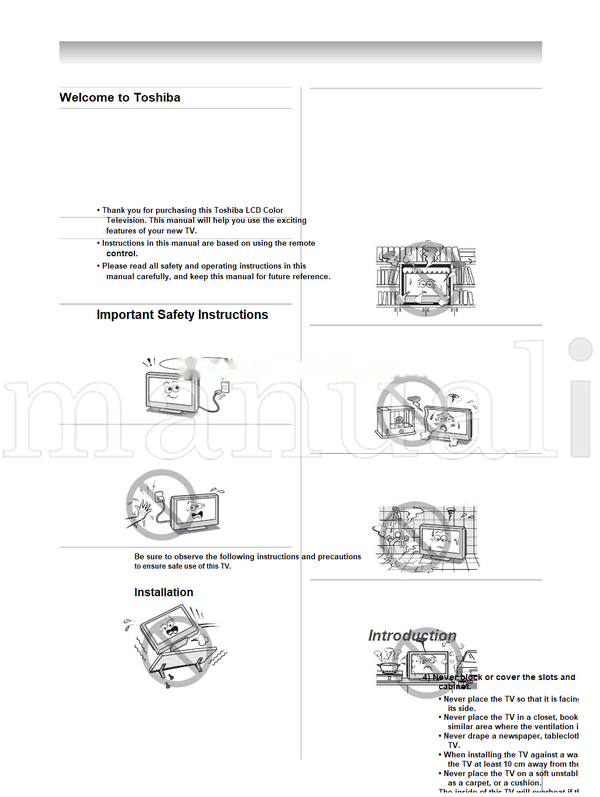 Toshiba 37X3000A 42X3000A 46X3000A 52X3000A VX1A000575A0 (44 pages) TV Operating Manual