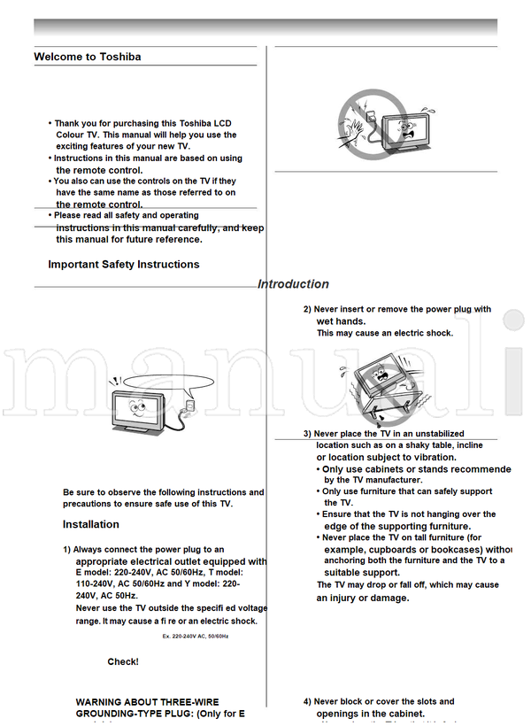 Toshiba 40CV600E 40CV600T 40CV600Y 42CV600E 42CV600T VX1A001481A0 (36 pages) TV Operating Manual