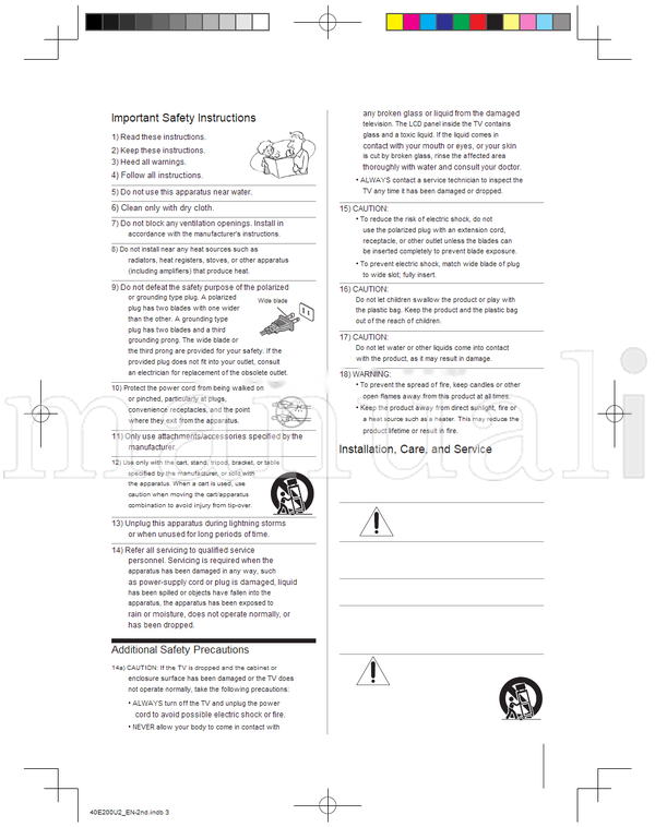 Toshiba 011757 40E200U 40E20U HDA51C4020I (62 pages) TV Operating Manual