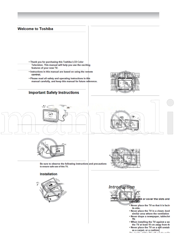 Toshiba 37X3000A 42X3000A 46X3000A 52X3000A 57X3000A VX1A000575B0 (44 pages) TV Operating Manual