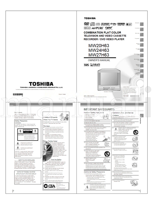 Toshiba MW24H63 810-200710GR (114 pages) TV/DVD Combo Service Manual