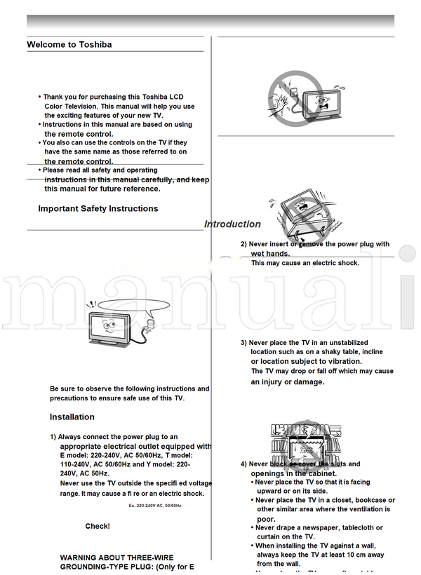 Toshiba 19AV550E 19AV550T 19AV550Y 26AV550E 26AV550T 26AV550Y (36 pages) TV Operating Manual