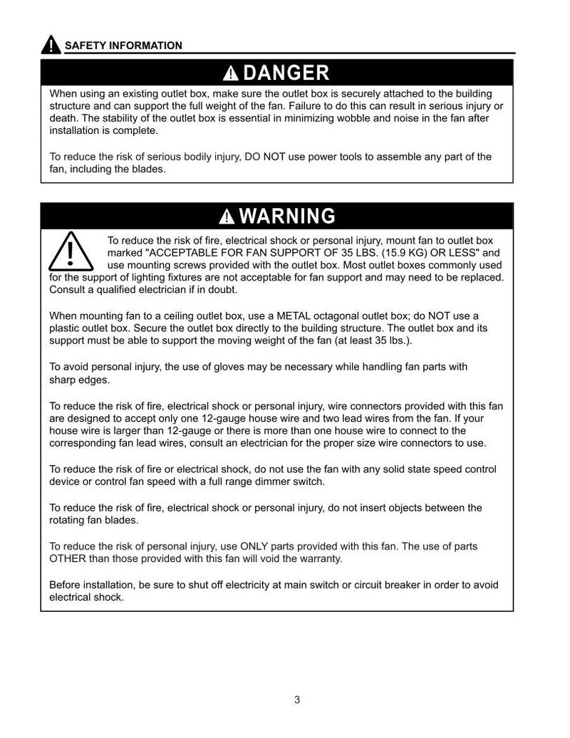 Harbor Breeze MZ44 BNK3 LRMazon44 in Ceiling Fan Operating Manual