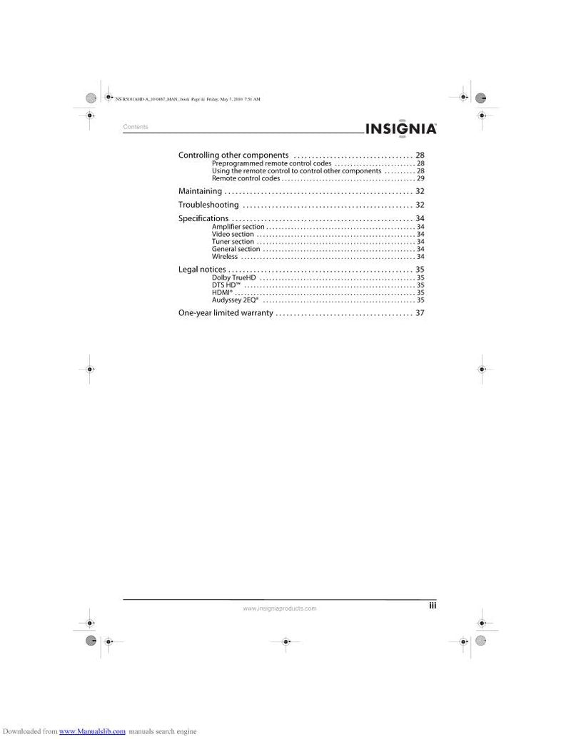 Insignia NSR5101 AHDA Audio/Video Receiver Operating Manual