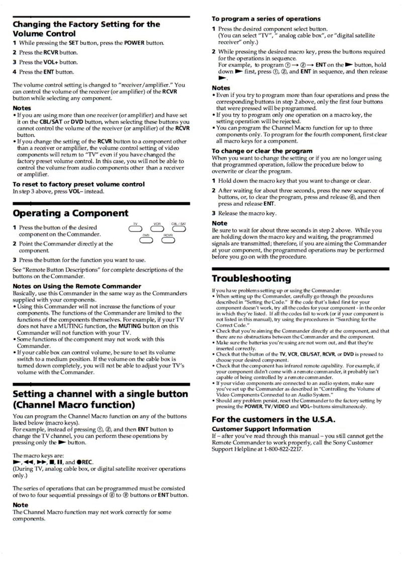 Sony RMV302 & CodesOM Universal Remote Control Operating Manual