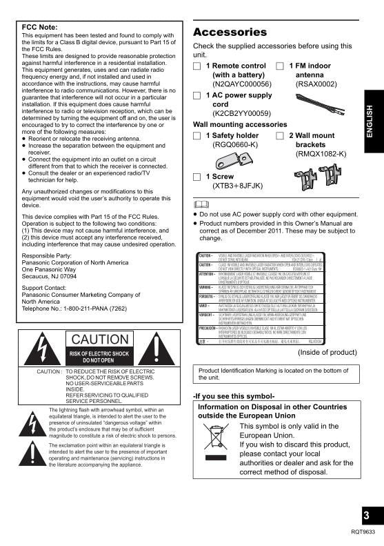 Panasonic SCHC37 Audio System Operating Manual