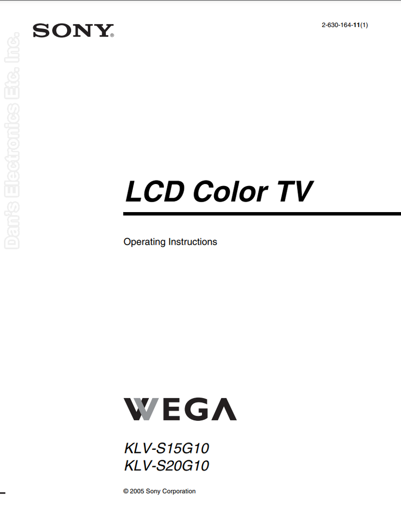 Sony KLVS15G10OM TV Operating Manual