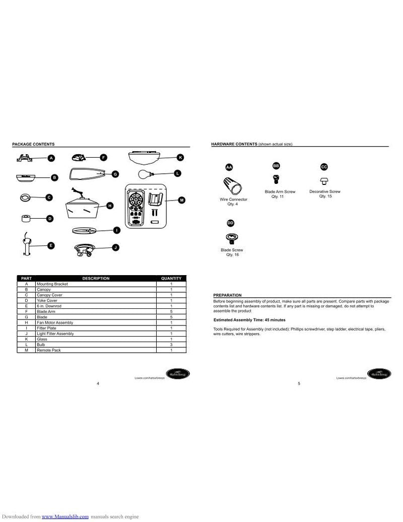 Harbor Breeze 60STG 00885 00886 Saratoga Ceiling Fan Operating Manual