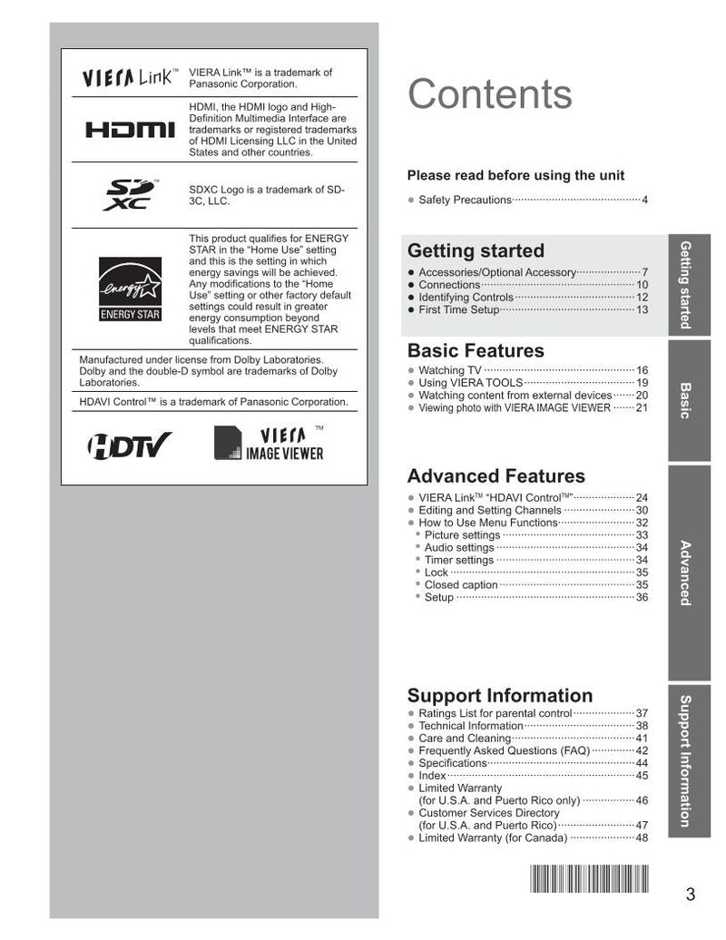 Panasonic TCP4232COM TV Operating Manual