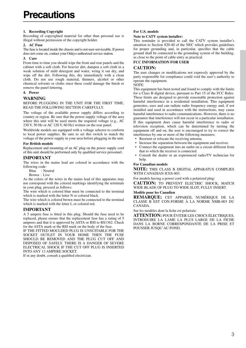 Onkyo TXSR601 E TXSR701 Audio/Video Receiver Operating Manual