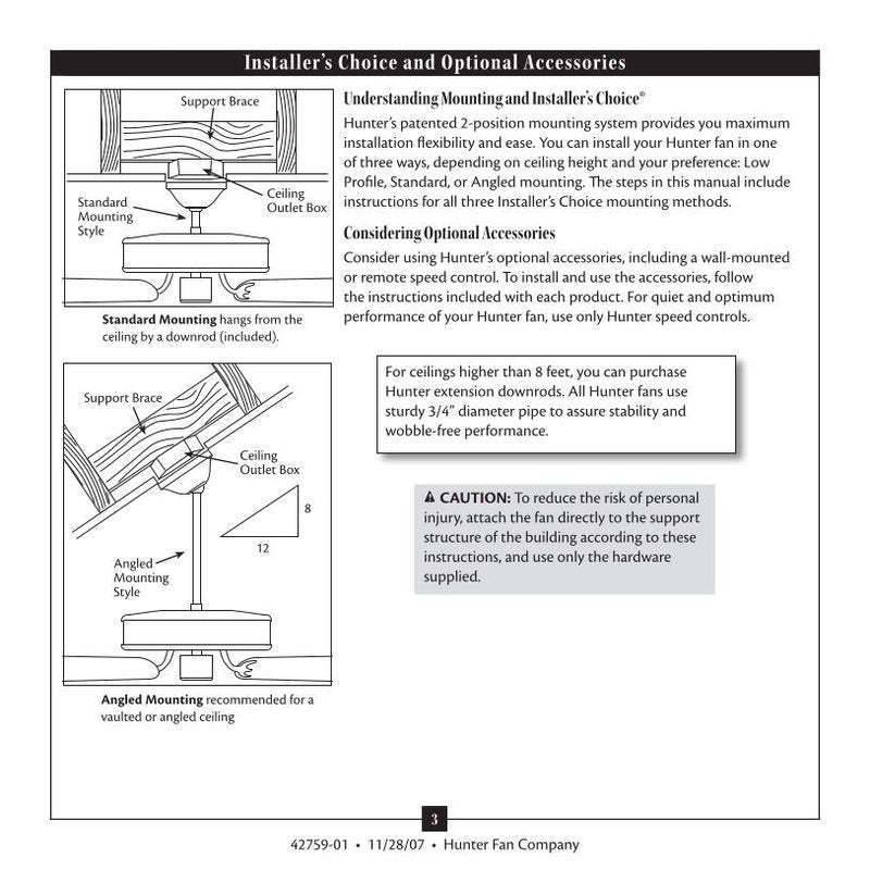 Hunter 23530420 Ceiling Fan Operating Manual