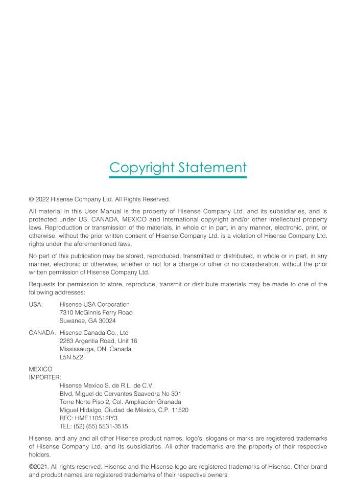 Hisense 55 U 8H 65 75 TV Operating Manual