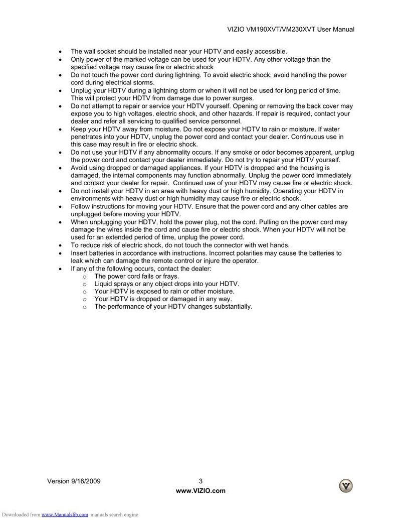 Vizio VM190XVT VM230XVT TV Operating Manual