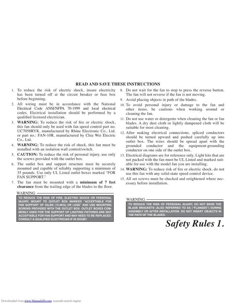 Hampton Bay 523127 Windward II 54 in Ceiling Fan Operating Manual