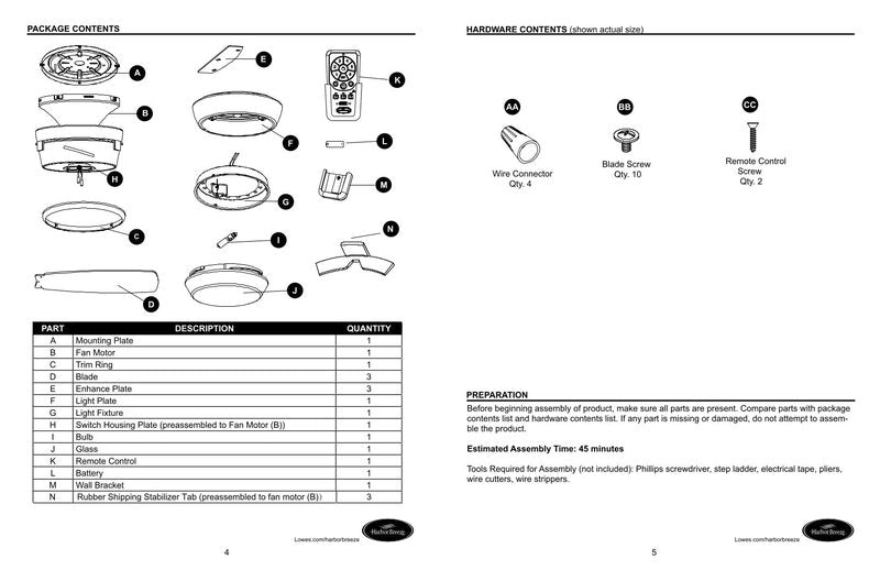 Harbor Breeze 00873 00874 00875 Mazon Ceiling Fan Operating Manual