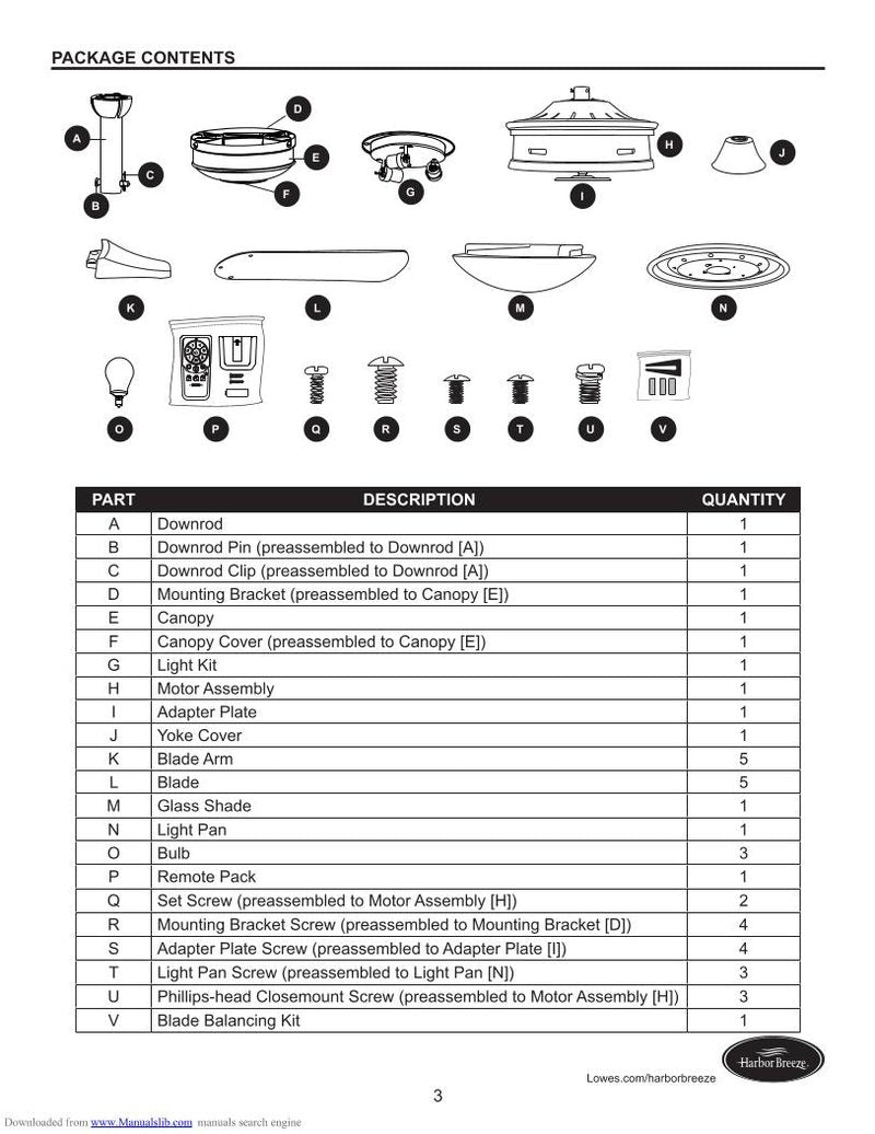 Harbor Breeze 0184428KINGSBURYCEILINGFANOM Ceiling Fan Operating Manual