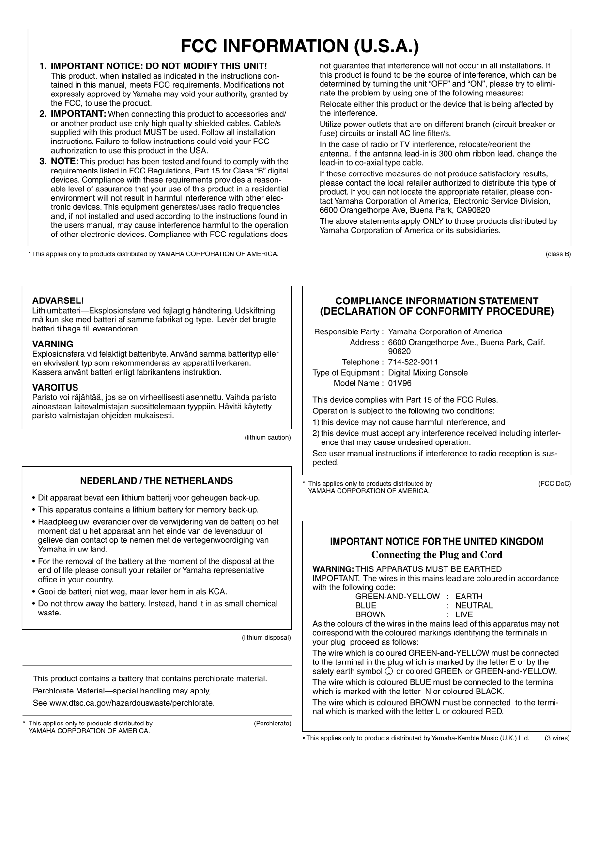 Yamaha 01V96 Digital Mixing Console Owner's/ User Manual (Version 2) (Pages: 328)