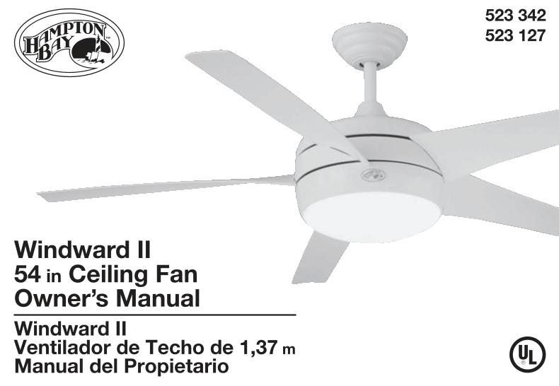 Hampton Bay 55296 WINDWARD 54 IN Ceiling Fan Operating Manual