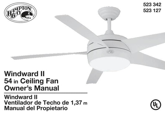 Hampton Bay 55296 WINDWARD 54 IN Ceiling Fan Operating Manual