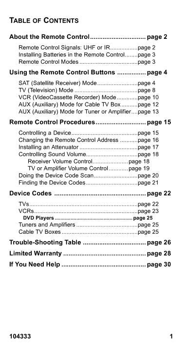 JVC 1.5 blue button Universal Remote Control Operating Manual