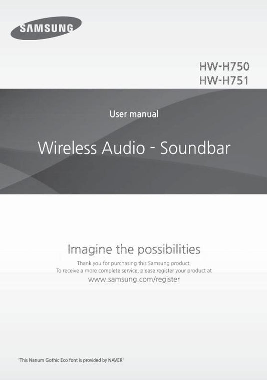 Samsung HWH750 HWH750/ZA HWH751 Sound Bar System Operating Manual