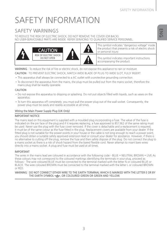 Samsung HWH750 HWH750/ZA HWH751 Sound Bar System Operating Manual