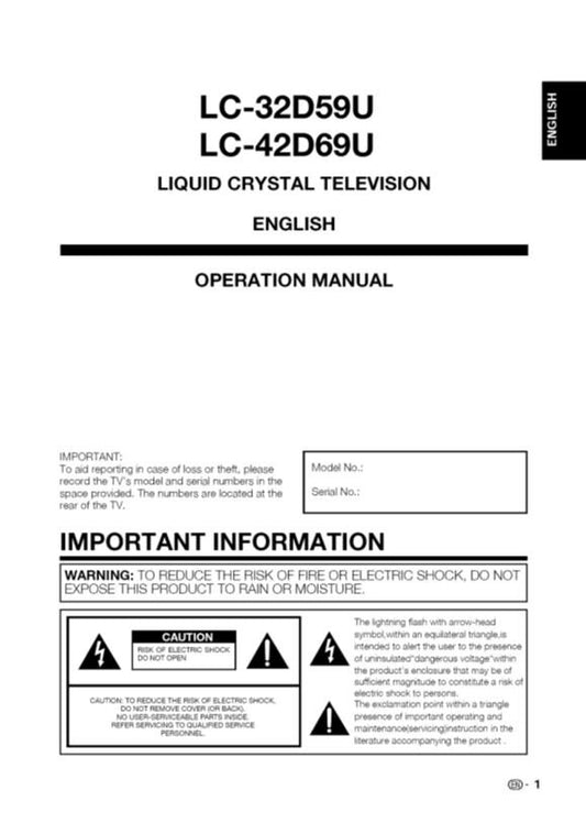 Sharp LC32D59U LC42D69U TV Operating Manual