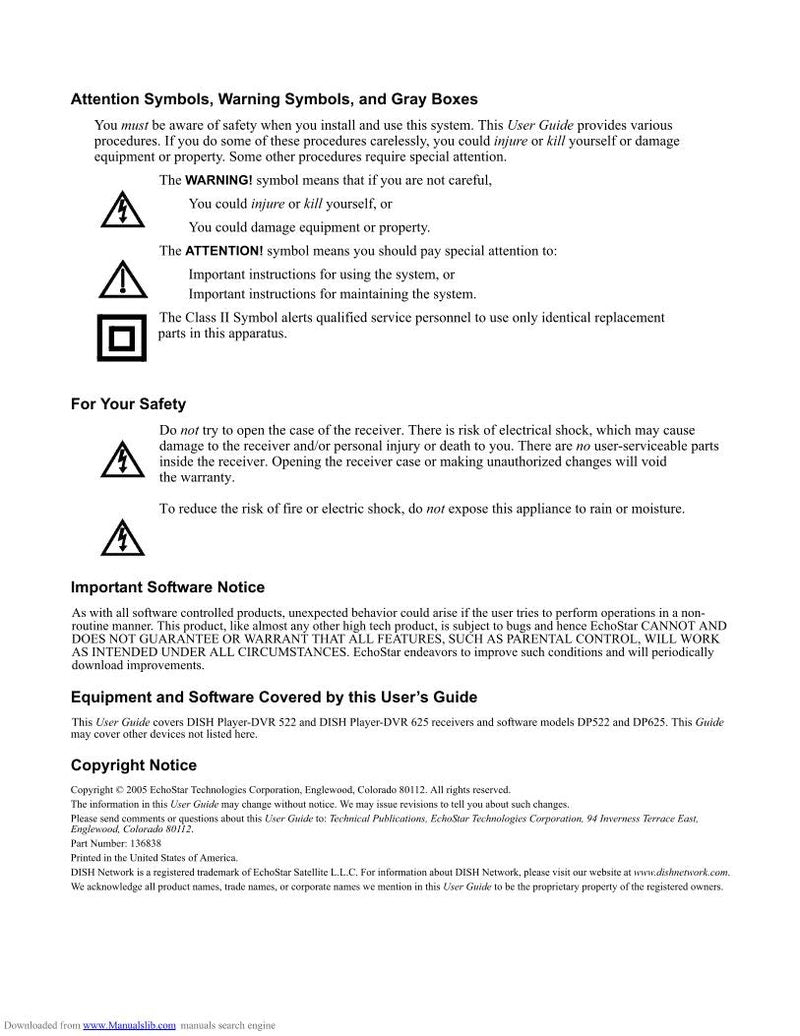 Dish-Network 625 Satellite Receiver Operating Manual