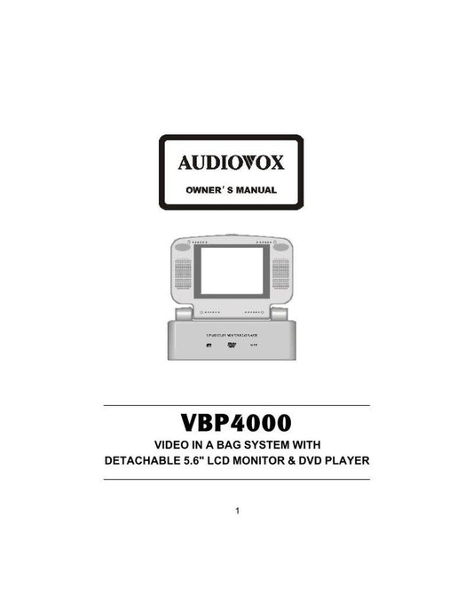 Audiovox 1286291BOM DVD Player Operating Manual