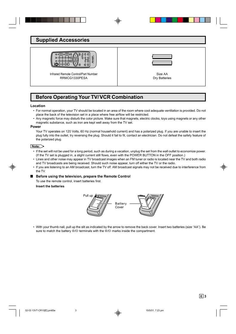 Sharp 13VTCR10 13VTL150 Consumer Electronics Operating Manual