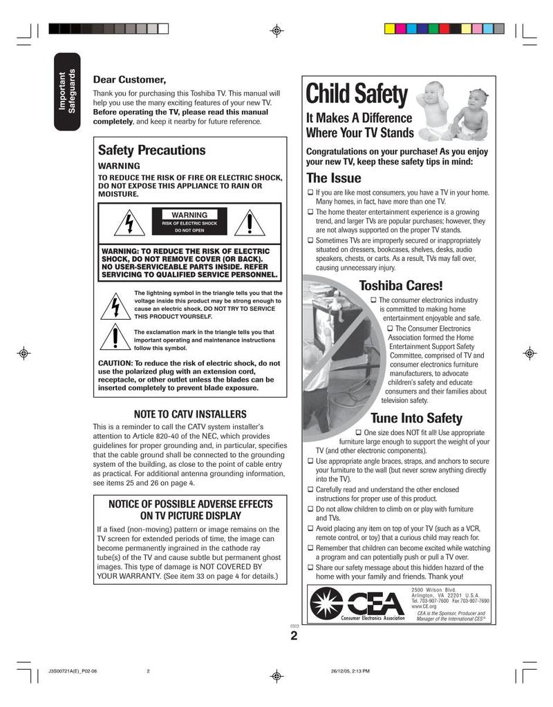 Toshiba 20AF46 TV Operating Manual