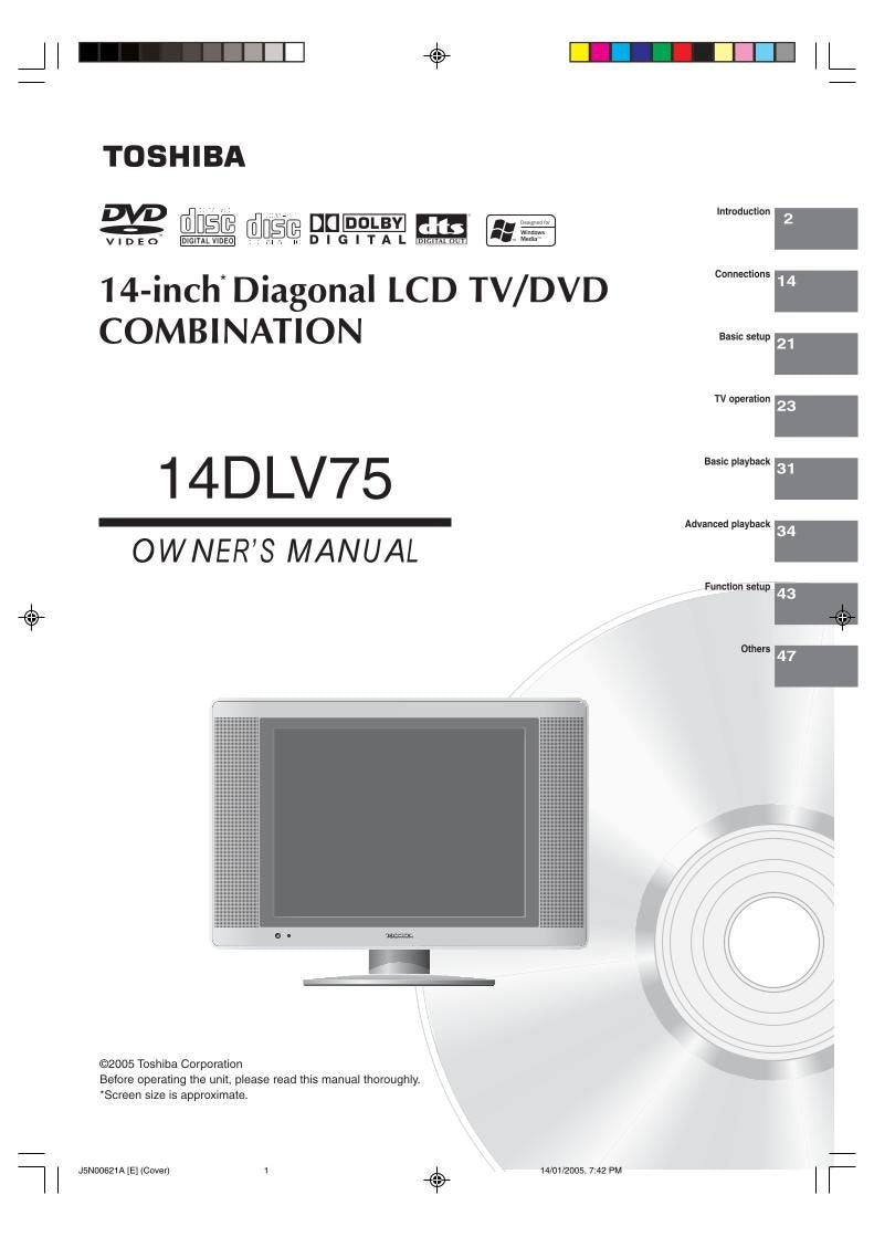 Toshiba 14DLV75 dclb1 TV/DVD Combo Operating Manual