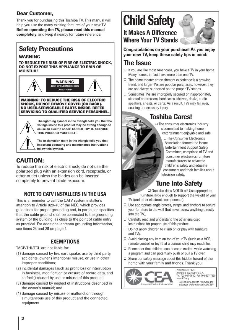 Toshiba 14VL43U 20VL43U TV Operating Manual