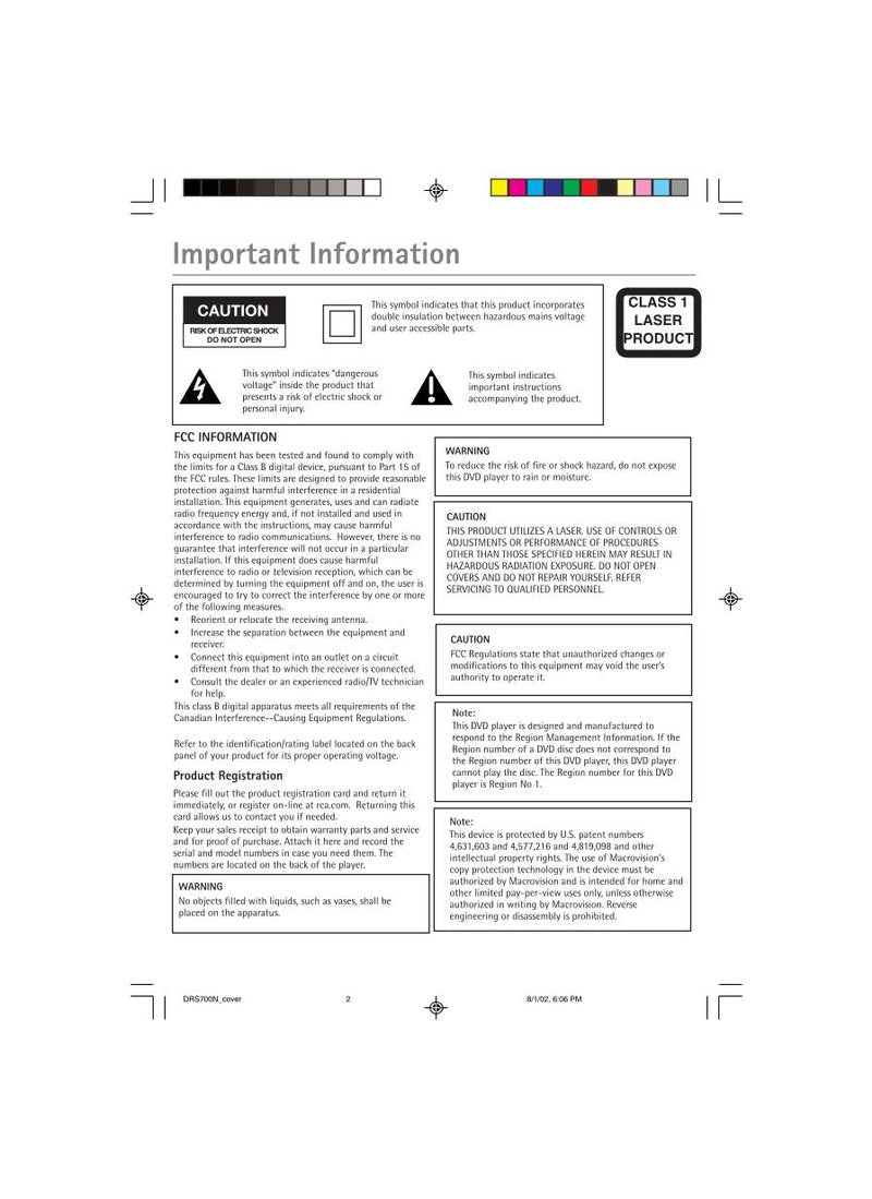 RCA DRS700N DVD Player Operating Manual