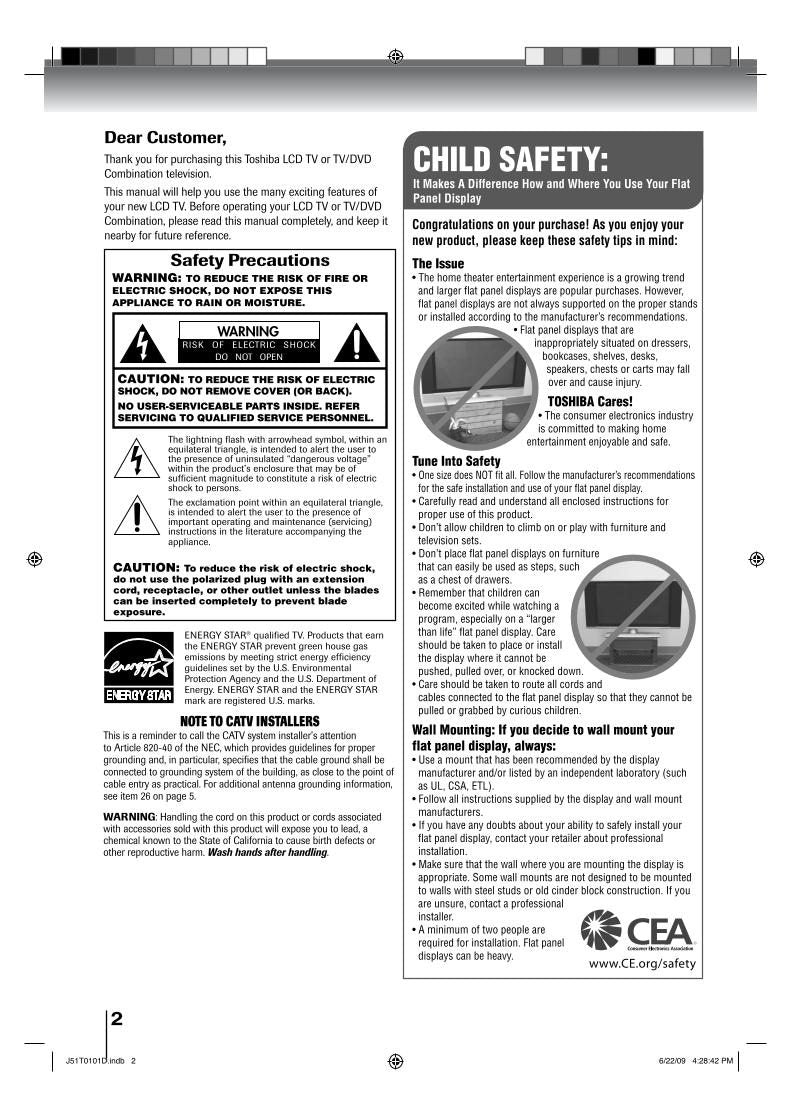 Toshiba 15LV505 15LV506 TV/DVD Combo Operating Manual