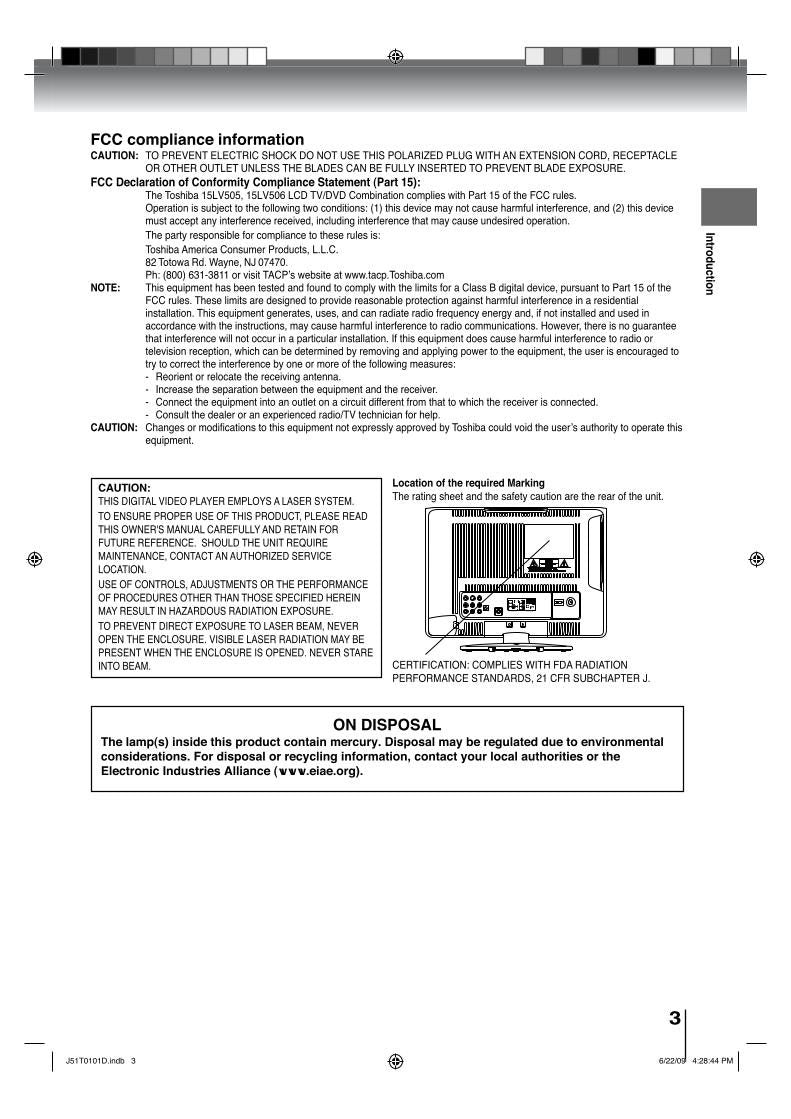 Toshiba 15LV505 15LV506 TV/DVD Combo Operating Manual