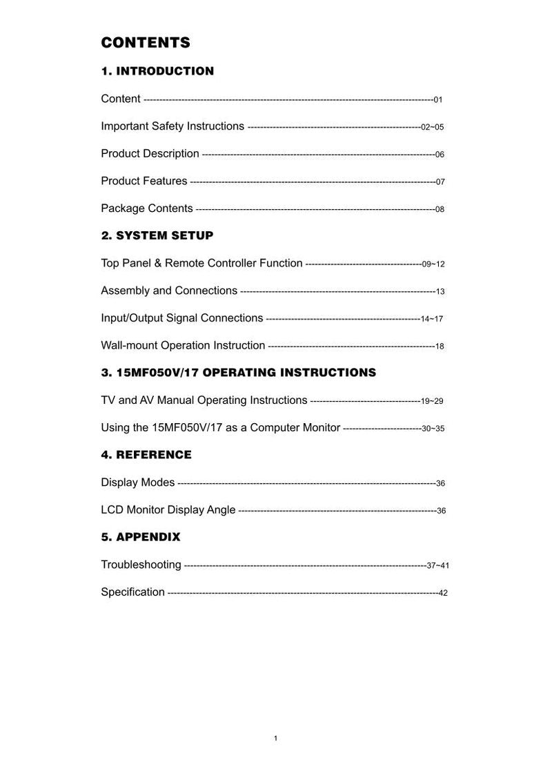 Philips 15MF050V17 15MF050V17B 15MF050V TV Operating Manual