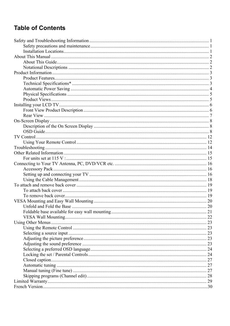 Philips 15MF150V 15MF150V/37 15MF150V/37B TV Operating Manual