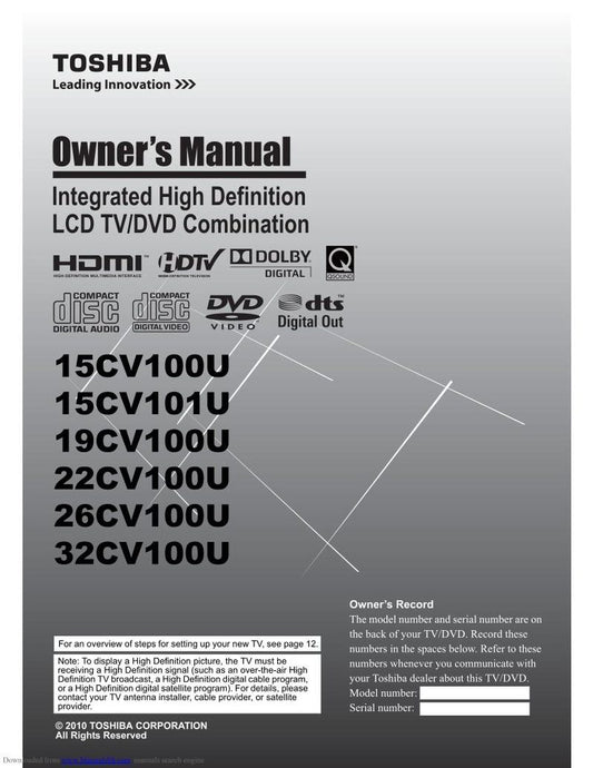 Toshiba 26CV100U TV/DVD Combo Operating Manual