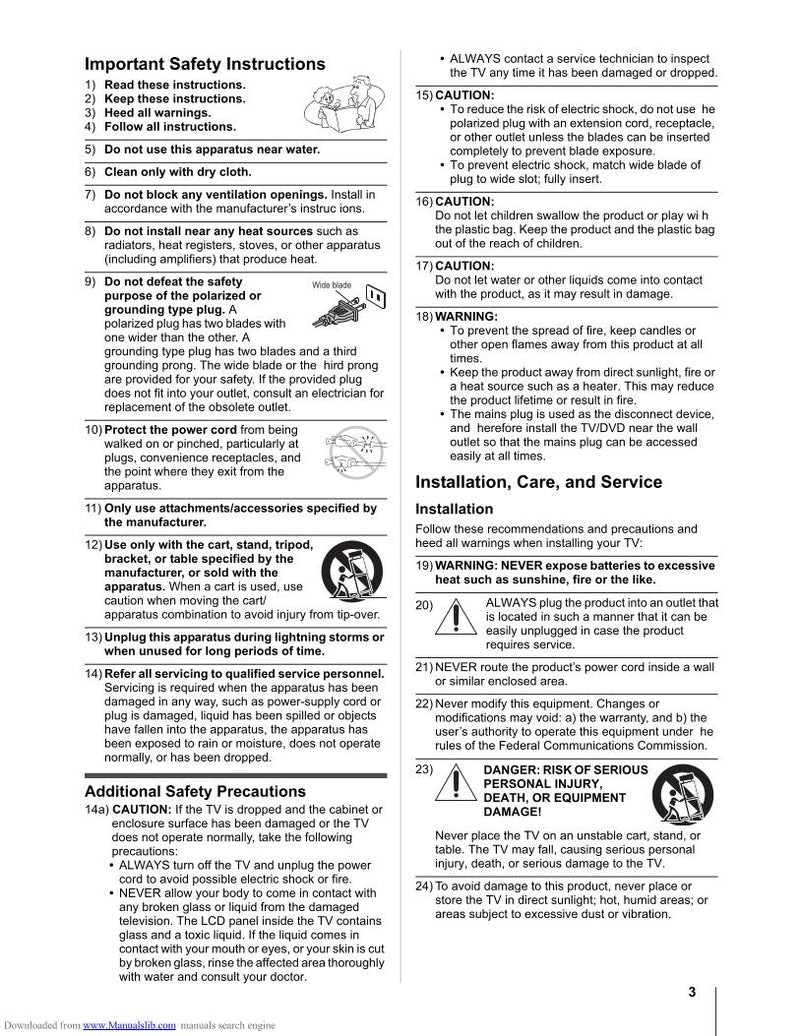 Toshiba 26CV100U TV/DVD Combo Operating Manual