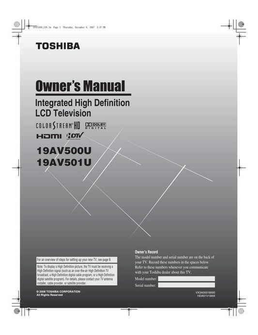 Toshiba 19AV500 TV Operating Manual