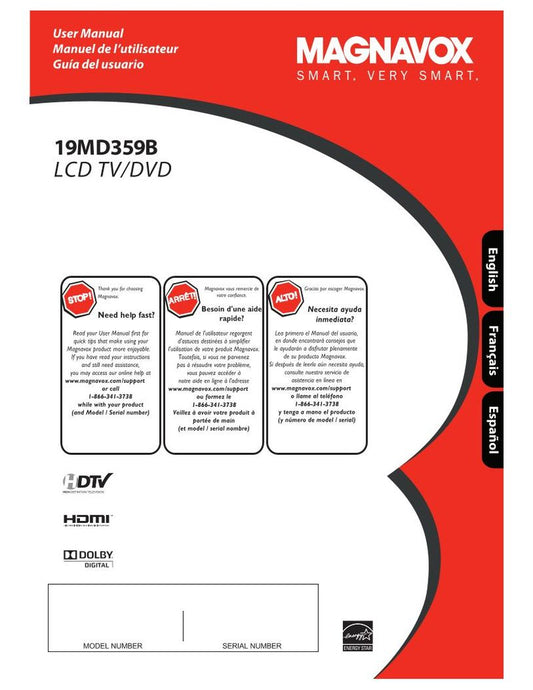 Magnavox 19 MD 359B 359B/F7 TV/DVD Combo Operating Manual