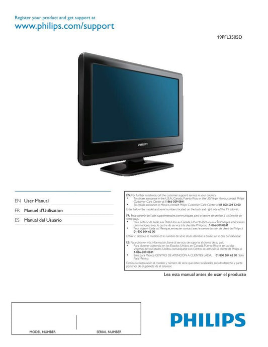 Philips 19PFL3505D/F7 TV Operating Manual