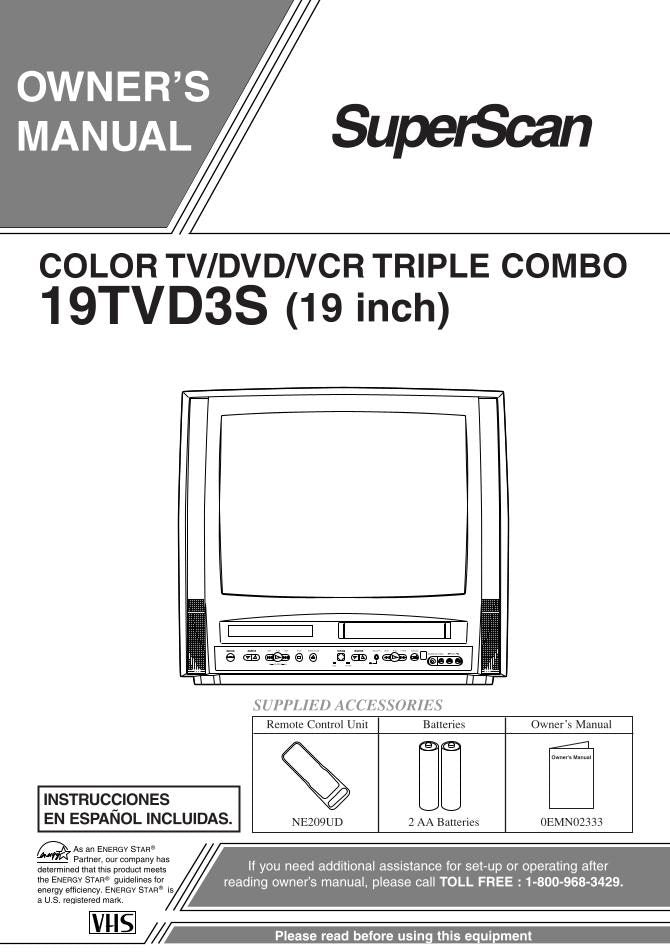 Superscan 19TVD3S 6719DD 6719DDS DVD Player Operating Manual