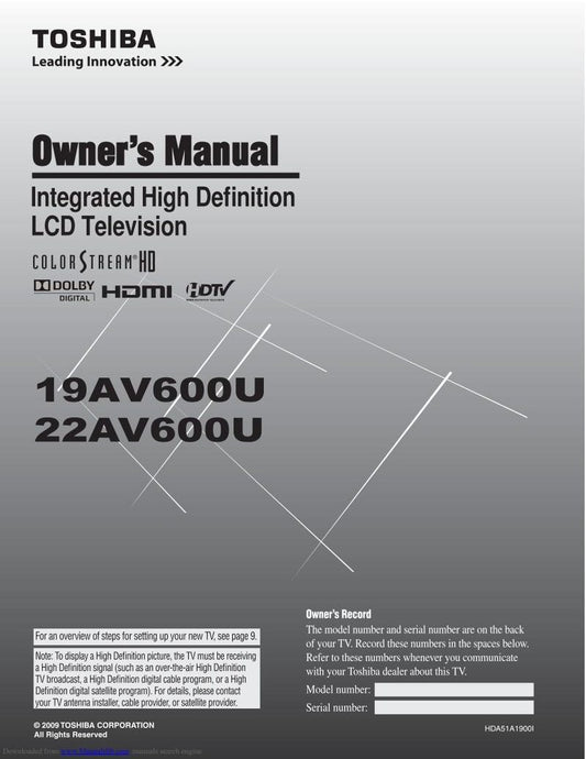 Toshiba 19AV600UZ TV Operating Manual