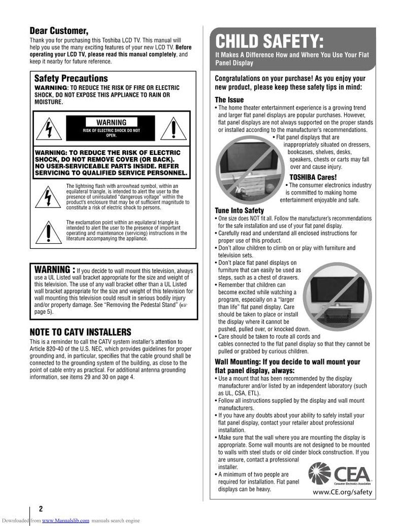 Toshiba 19AV600UZ TV Operating Manual