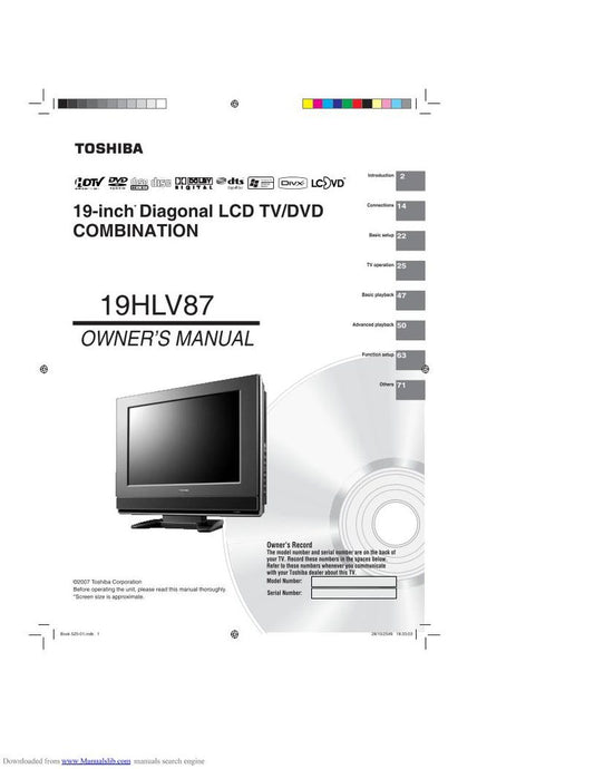 Toshiba 19HLV87 TV/DVD Combo Operating Manual