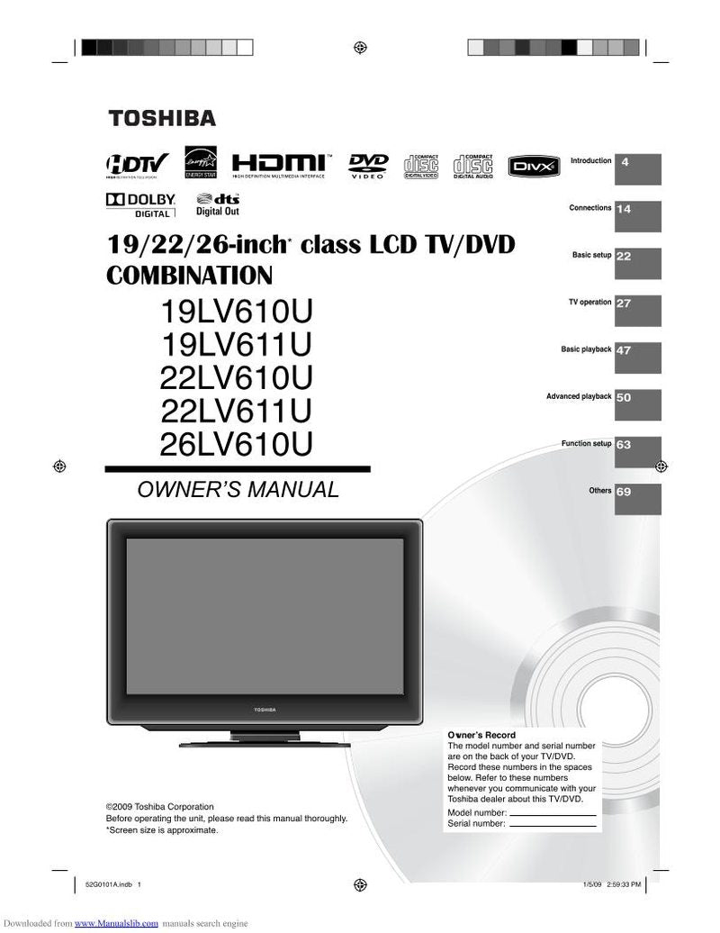 Toshiba 19LV610U 19LV611U 22LV610U TV/DVD Combo Operating Manual