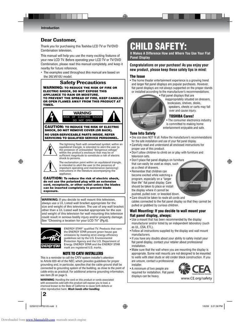 Toshiba 19LV610U 19LV611U 22LV610U TV/DVD Combo Operating Manual